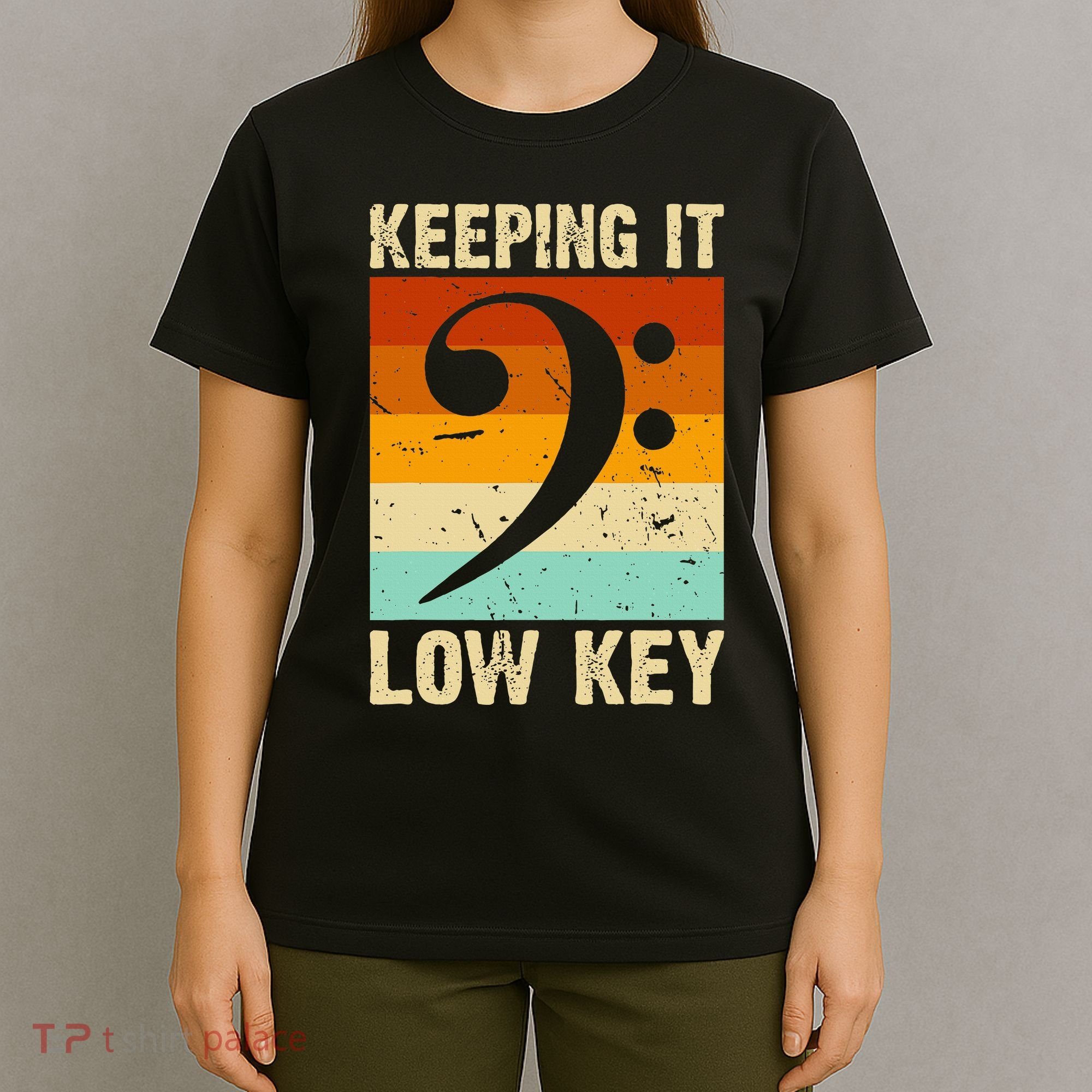 Retro Bass Clef Music Keeping It Low Key Musician Humor T-Shirt