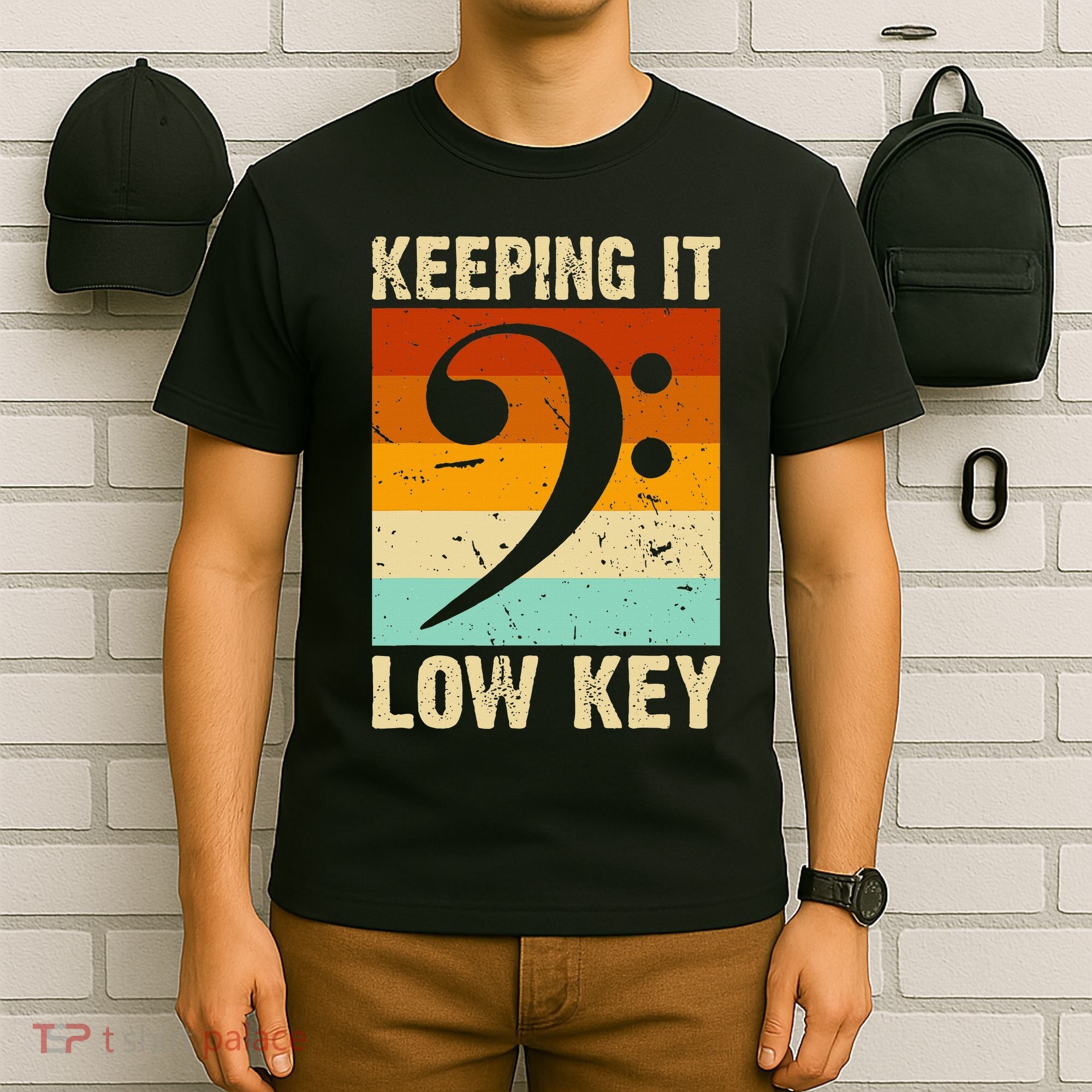 Retro Bass Clef Music Keeping It Low Key Musician Humor T-Shirt
