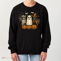 Retro Black Cat Witch Scary Halloween Pumpkin Spooky Women's Sweatshirt thumb 0
