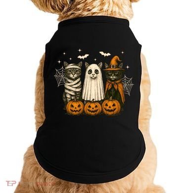 Retro Black Cat Witch Scary Halloween Pumpkin Spooky Doggie Tank