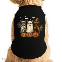 Retro Black Cat Witch Scary Halloween Pumpkin Spooky Doggie Tank thumb 0