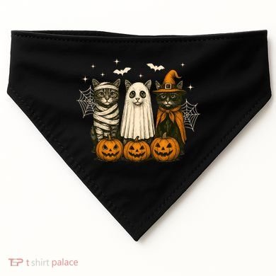 Retro Black Cat Witch Scary Halloween Pumpkin Spooky USA-Made Doggie Bandana