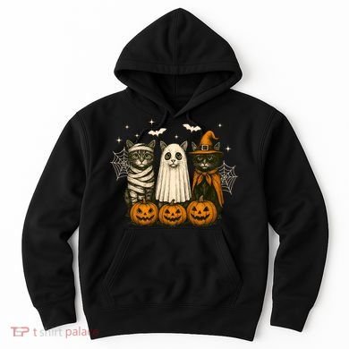 Retro Black Cat Witch Scary Halloween Pumpkin Spooky Hoodie