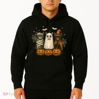 Retro Black Cat Witch Scary Halloween Pumpkin Spooky Hoodie thumb 2