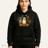 Retro Black Cat Witch Scary Halloween Pumpkin Spooky Hoodie thumb 5
