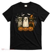 Retro Black Cat Witch Scary Halloween Pumpkin Spooky T-Shirt thumb 0