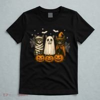 Retro Black Cat Witch Scary Halloween Pumpkin Spooky T-Shirt thumb 5