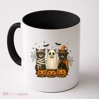 Retro Black Cat Witch Scary Halloween Pumpkin Spooky Coffee Mug thumb 0
