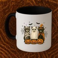 Retro Black Cat Witch Scary Halloween Pumpkin Spooky Coffee Mug thumb 2