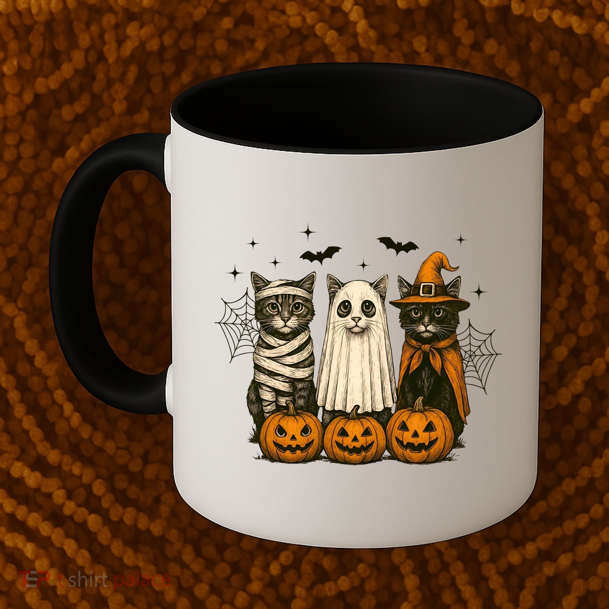 Retro Black Cat Witch Scary Halloween Pumpkin Spooky Coffee Mug