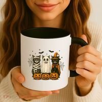 Retro Black Cat Witch Scary Halloween Pumpkin Spooky Coffee Mug thumb 3