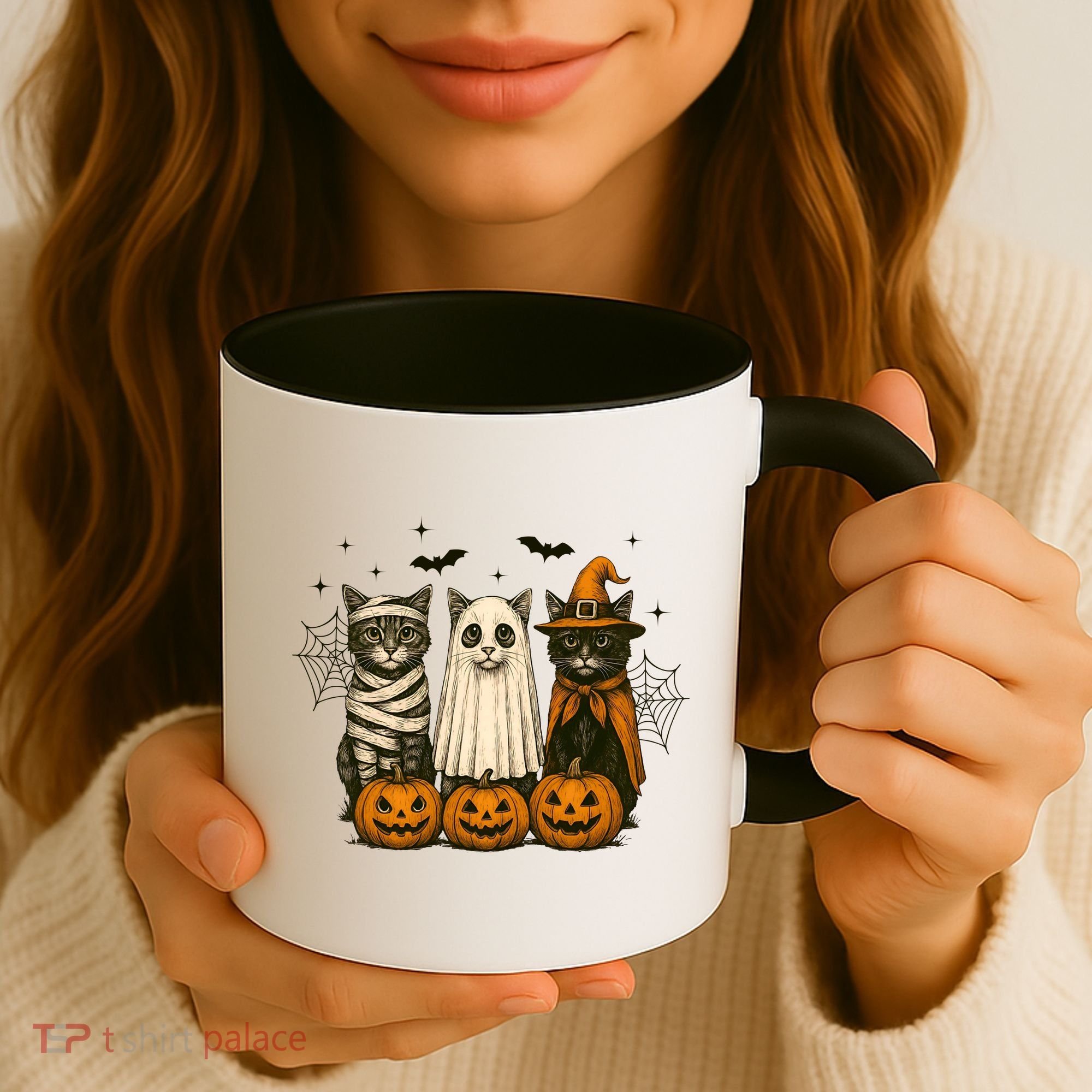 Retro Black Cat Witch Scary Halloween Pumpkin Spooky Coffee Mug
