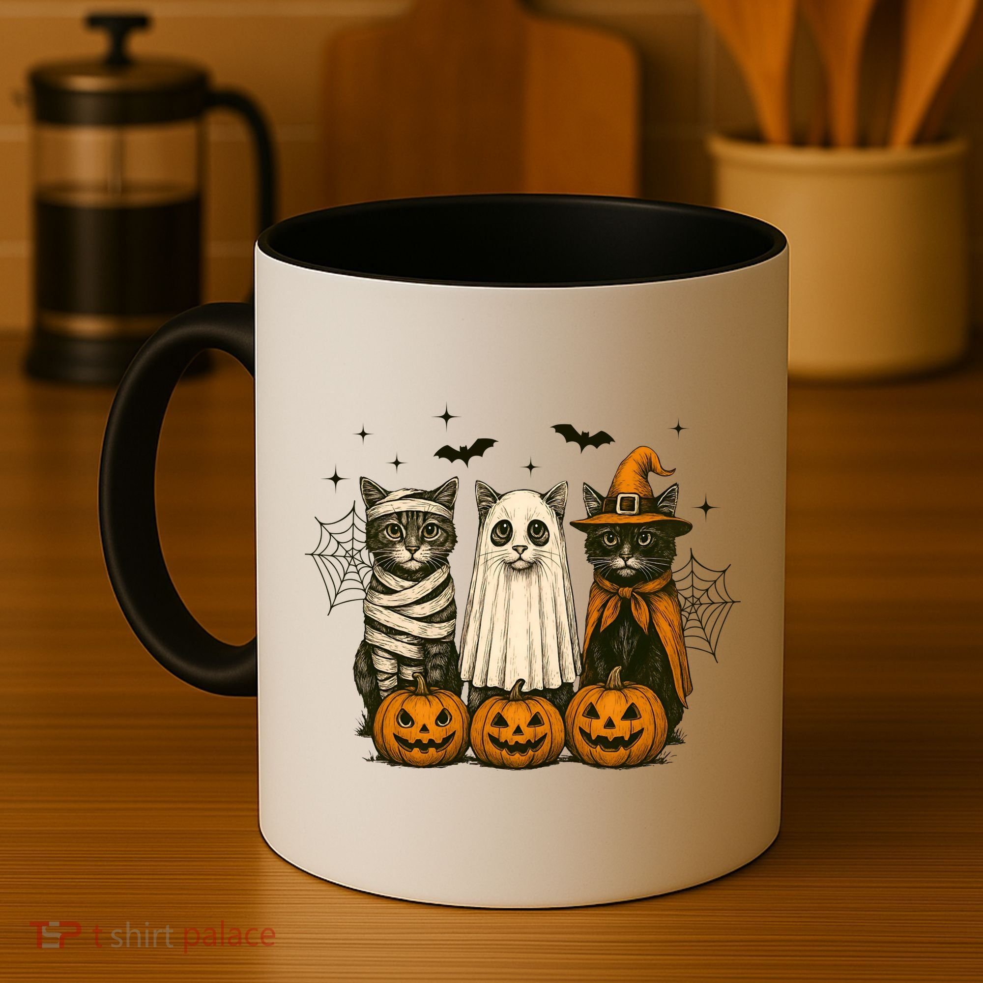 Retro Black Cat Witch Scary Halloween Pumpkin Spooky Coffee Mug