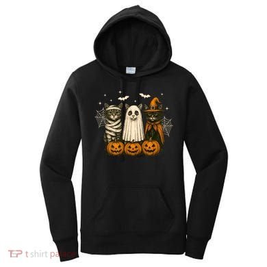 Retro Black Cat Witch Scary Halloween Pumpkin Spooky Women's Hoodie