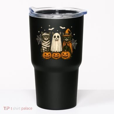 Retro Black Cat Witch Scary Halloween Pumpkin Spooky Tumbler