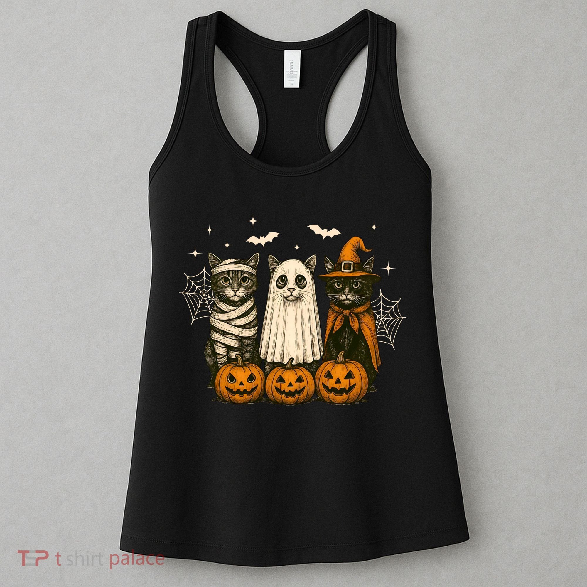 Retro Black Cat Witch Scary Halloween Pumpkin Spooky Women's Tank Top