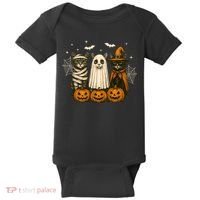 Retro Black Cat Witch Scary Halloween Pumpkin Spooky Baby Bodysuit thumb 0