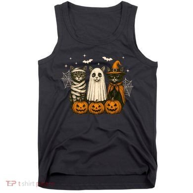 Retro Black Cat Witch Scary Halloween Pumpkin Spooky Tank Top