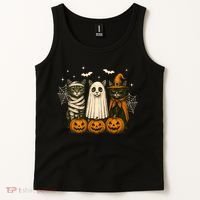 Retro Black Cat Witch Scary Halloween Pumpkin Spooky Tank Top thumb 2