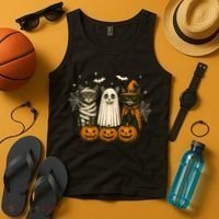 Retro Black Cat Witch Scary Halloween Pumpkin Spooky Tank Top thumb 4