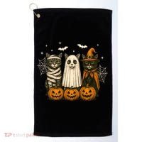 Retro Black Cat Witch Scary Halloween Pumpkin Spooky Golf Towel thumb 0