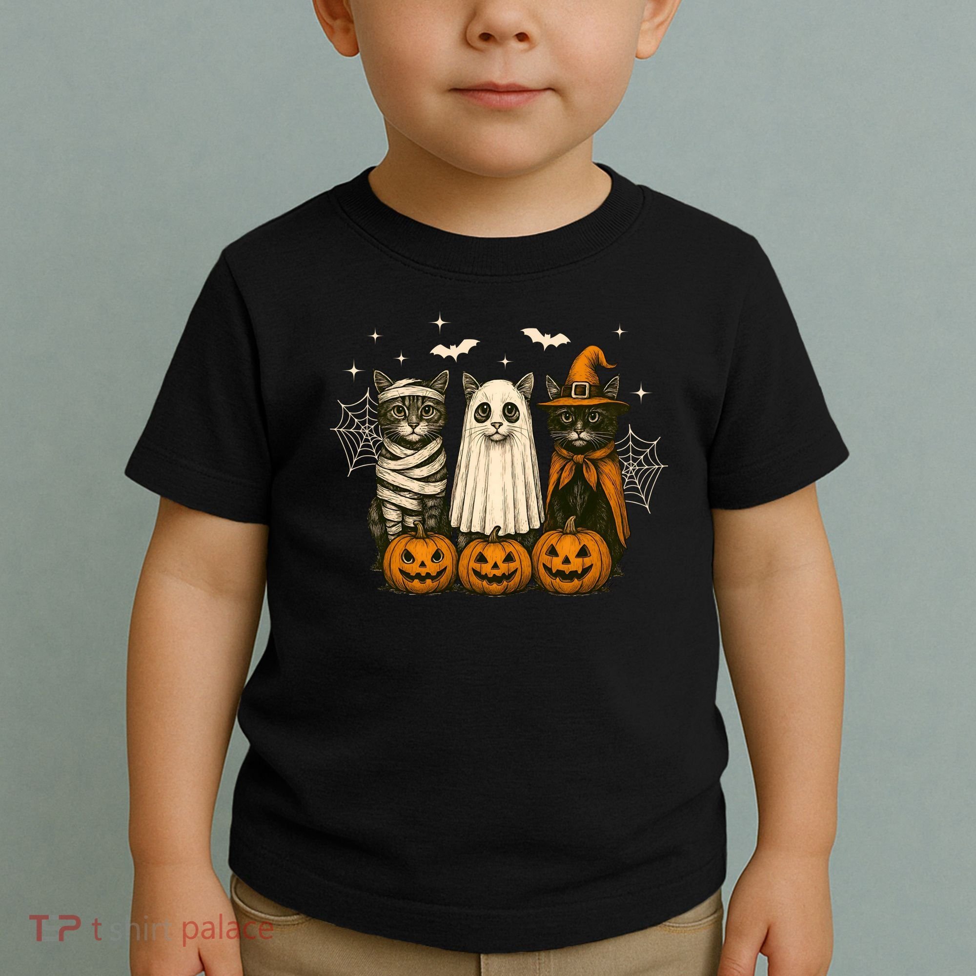 Retro Black Cat Witch Scary Halloween Pumpkin Spooky Toddler T-Shirt