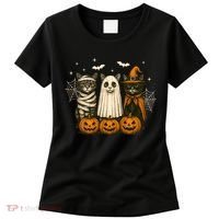 Retro Black Cat Witch Scary Halloween Pumpkin Spooky Women's T-Shirt thumb 0
