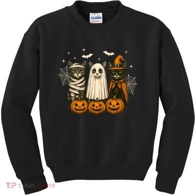 Retro Black Cat Witch Scary Halloween Pumpkin Spooky Kids Sweatshirt