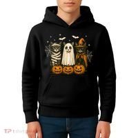 Retro Black Cat Witch Scary Halloween Pumpkin Spooky Kids Hoodie thumb 4