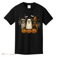 Retro Black Cat Witch Scary Halloween Pumpkin Spooky Kids T-Shirt thumb 0
