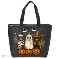 Retro Black Cat Witch Scary Halloween Pumpkin Spooky Tote Bag thumb 0