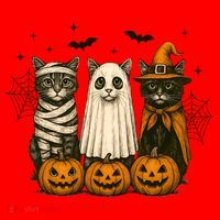 Retro Black Cat Witch Scary Halloween Pumpkin Spooky Santa Hat thumb 1