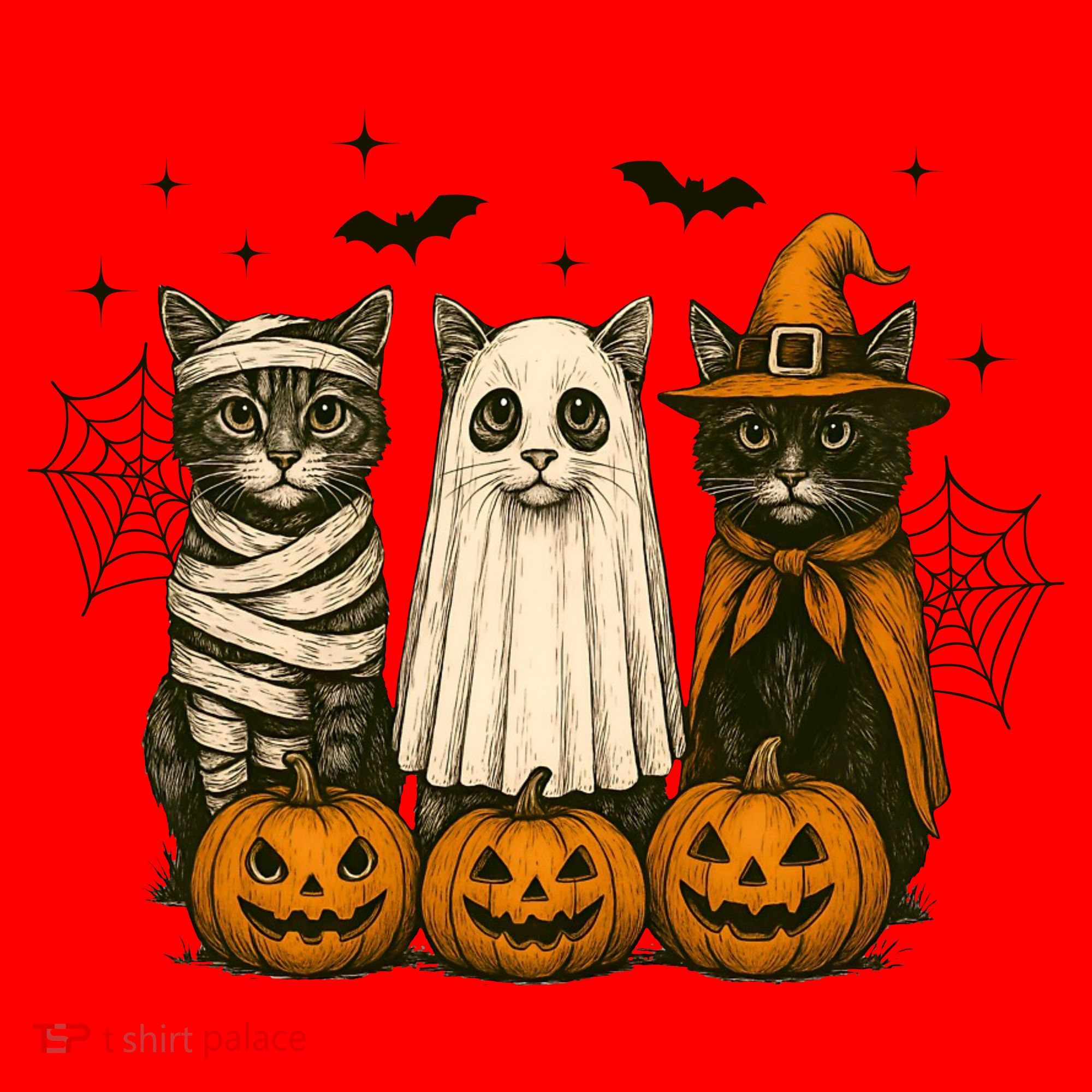 Retro Black Cat Witch Scary Halloween Pumpkin Spooky Santa Hat