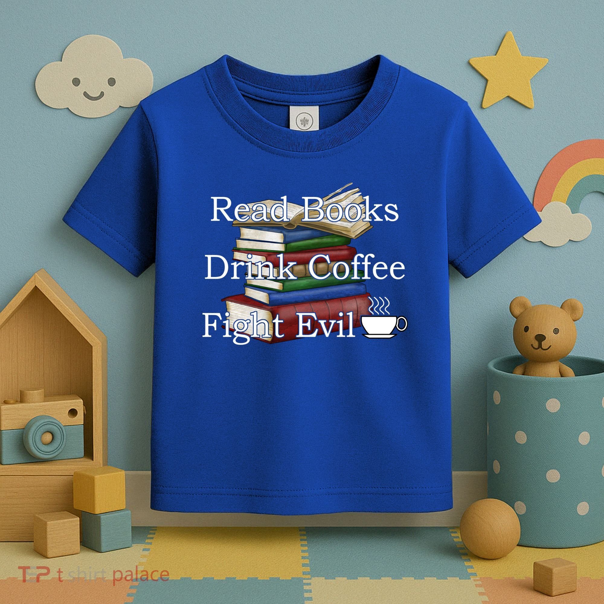 Read Books Coffee Fight Evil Funny Book Reading Meaningful Gift Toddler T-Shirt