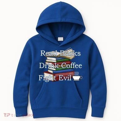 Read Books Coffee Fight Evil Funny Book Reading Meaningful Gift Kids Hoodie
