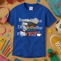 Read Books Coffee Fight Evil Funny Book Reading Meaningful Gift Kids T-Shirt thumb 3