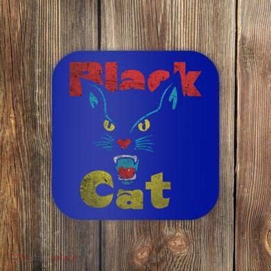Retro Black Cat Retro Fireworks Vintage Halloween 70s Coaster