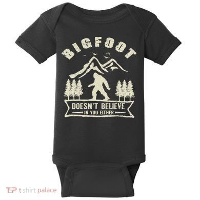 Retro Bigfoot Doesn't Believe In You Either Sasquatch Baby Bodysuit