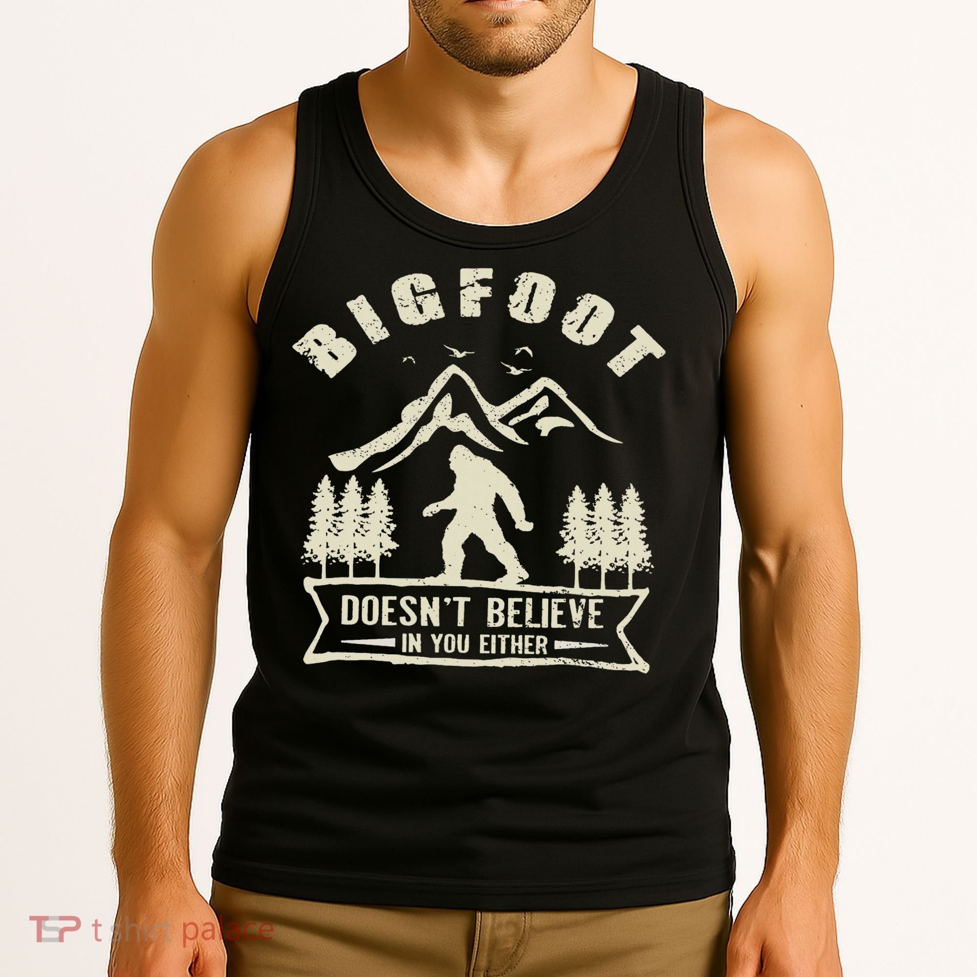 Retro Bigfoot Doesn't Believe In You Either Sasquatch Tank Top