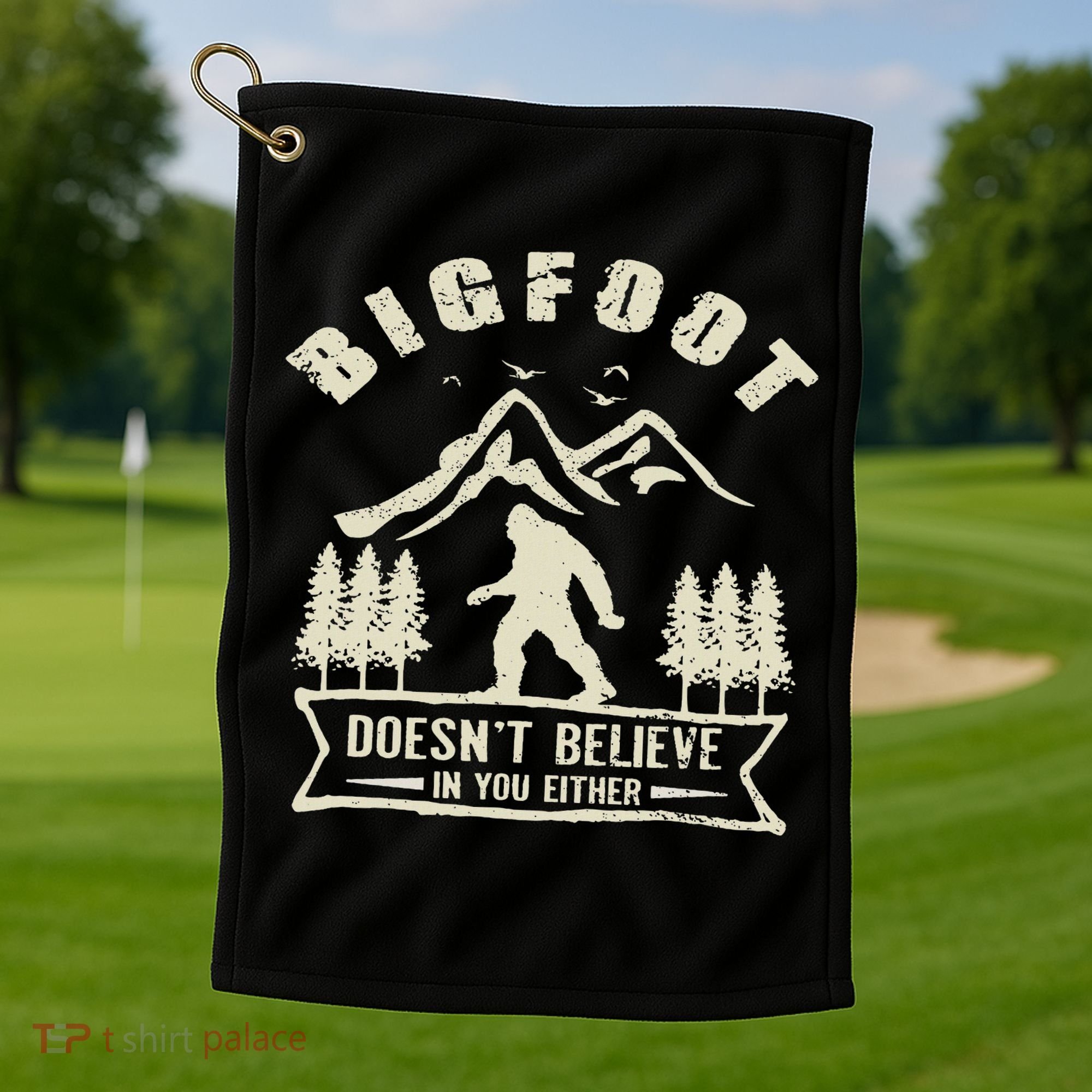 Retro Bigfoot Doesn't Believe In You Either Sasquatch Golf Towel