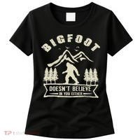 Retro Bigfoot Doesn't Believe In You Either Sasquatch Women's T-Shirt thumb 0