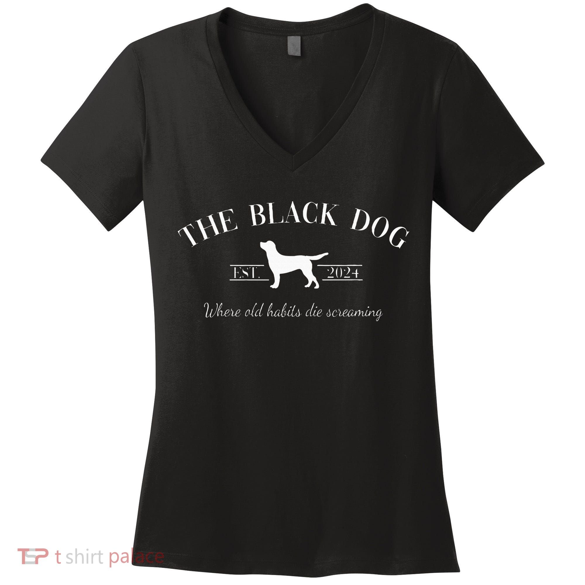 Retro Black Dog Club Old Habits Est. 2024 Women's V-Neck T-Shirt