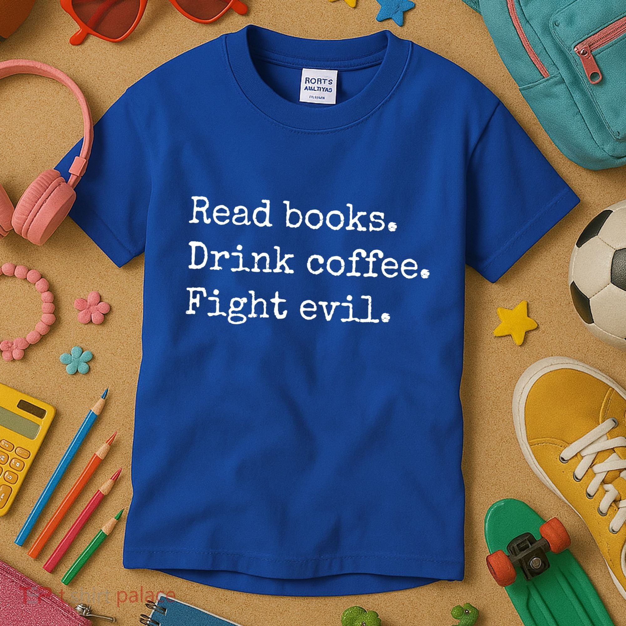 Read Books Drink Coffee Fight Evil Kids T-Shirt