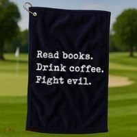 Read Books. Drink Coffee. Fight Evil. Funny Reading Golf Towel thumb 1