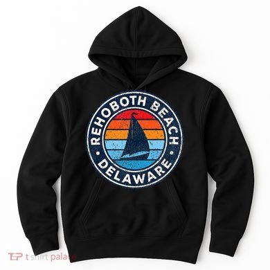 Rehoboth Beach Delaware De Vintage Sailboat Retro 70s Hoodie