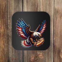 Retro Bald Eagle Hotdog American Flag 4th Of July Patriotic Coaster thumb 0