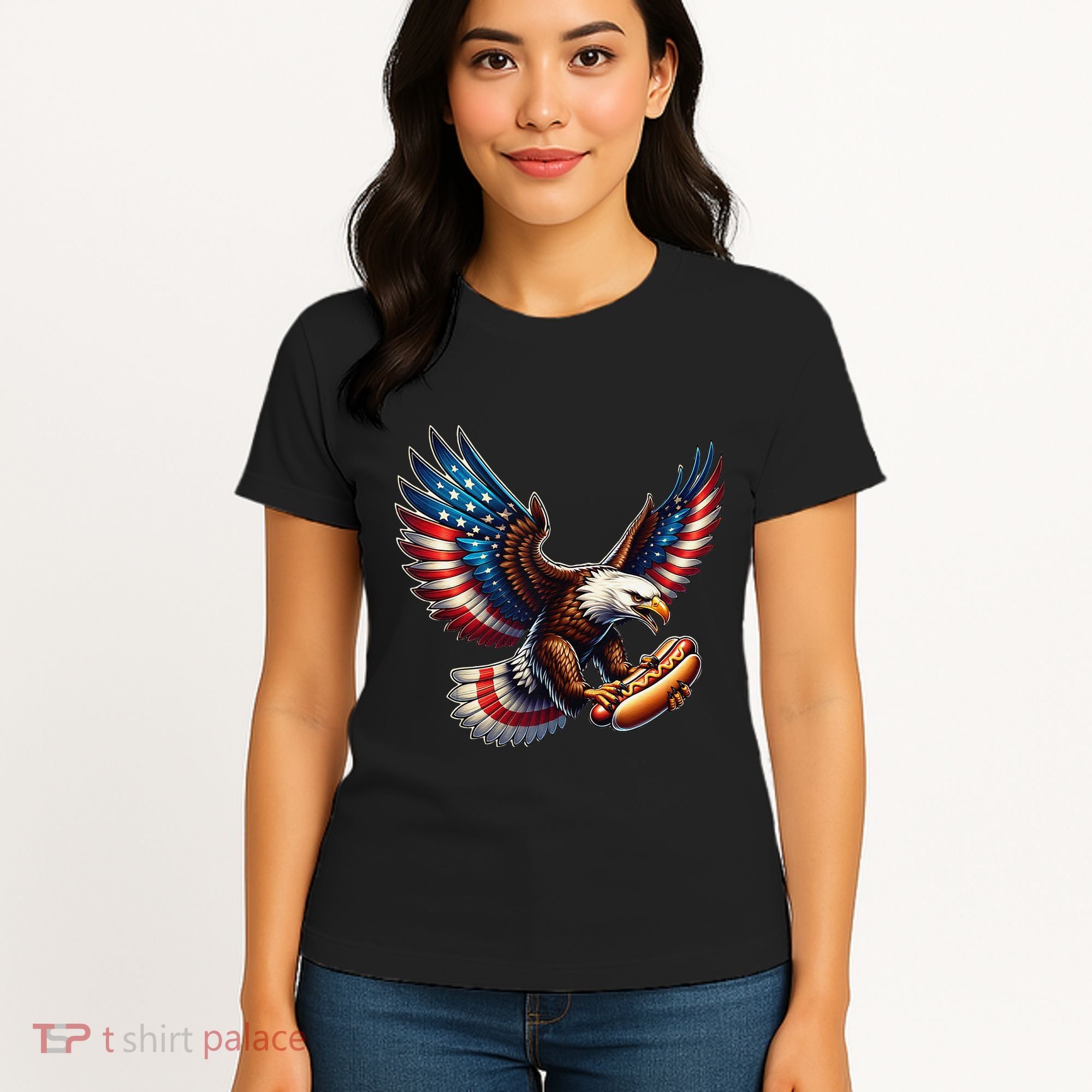 Retro Bald Eagle Hotdog American Flag 4th Of July Patriotic Women's T-Shirt