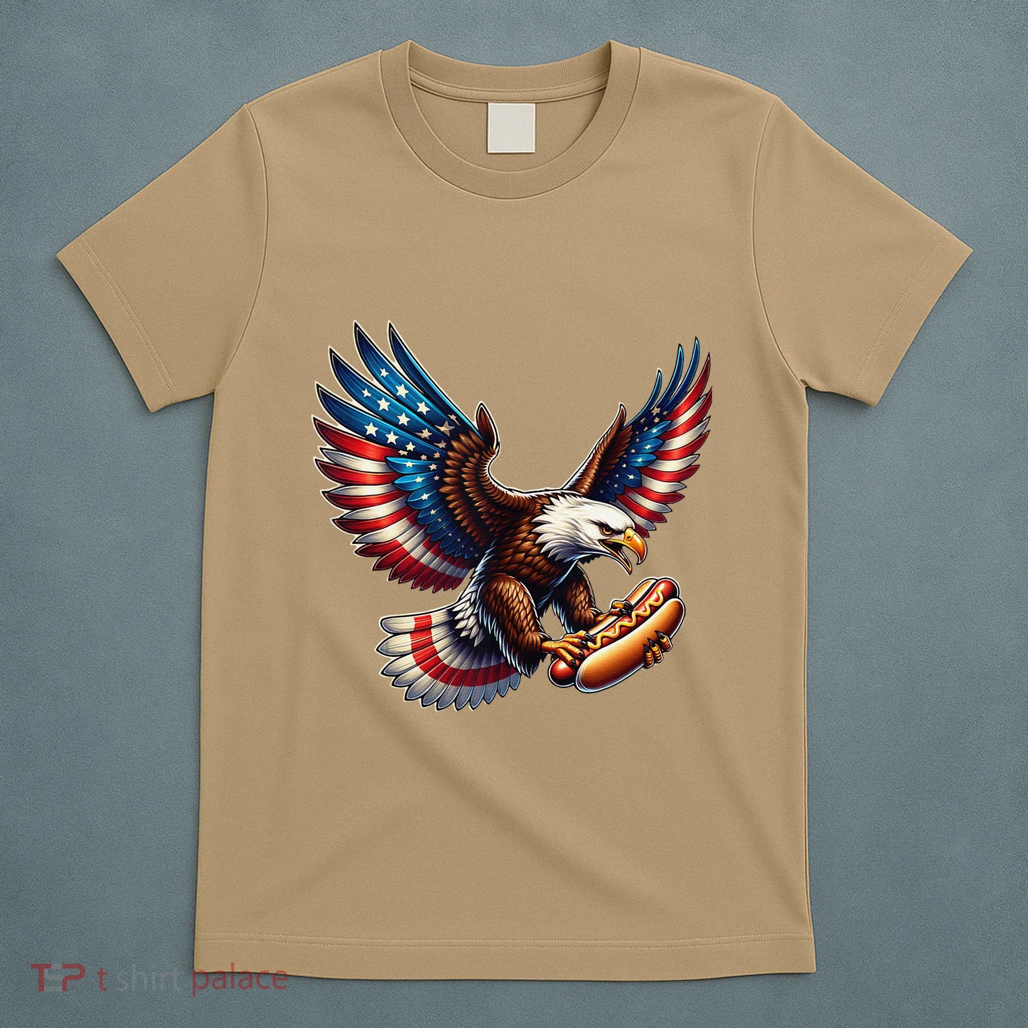 Retro Bald Eagle Hotdog American Flag 4th Of July Patriotic T-Shirt