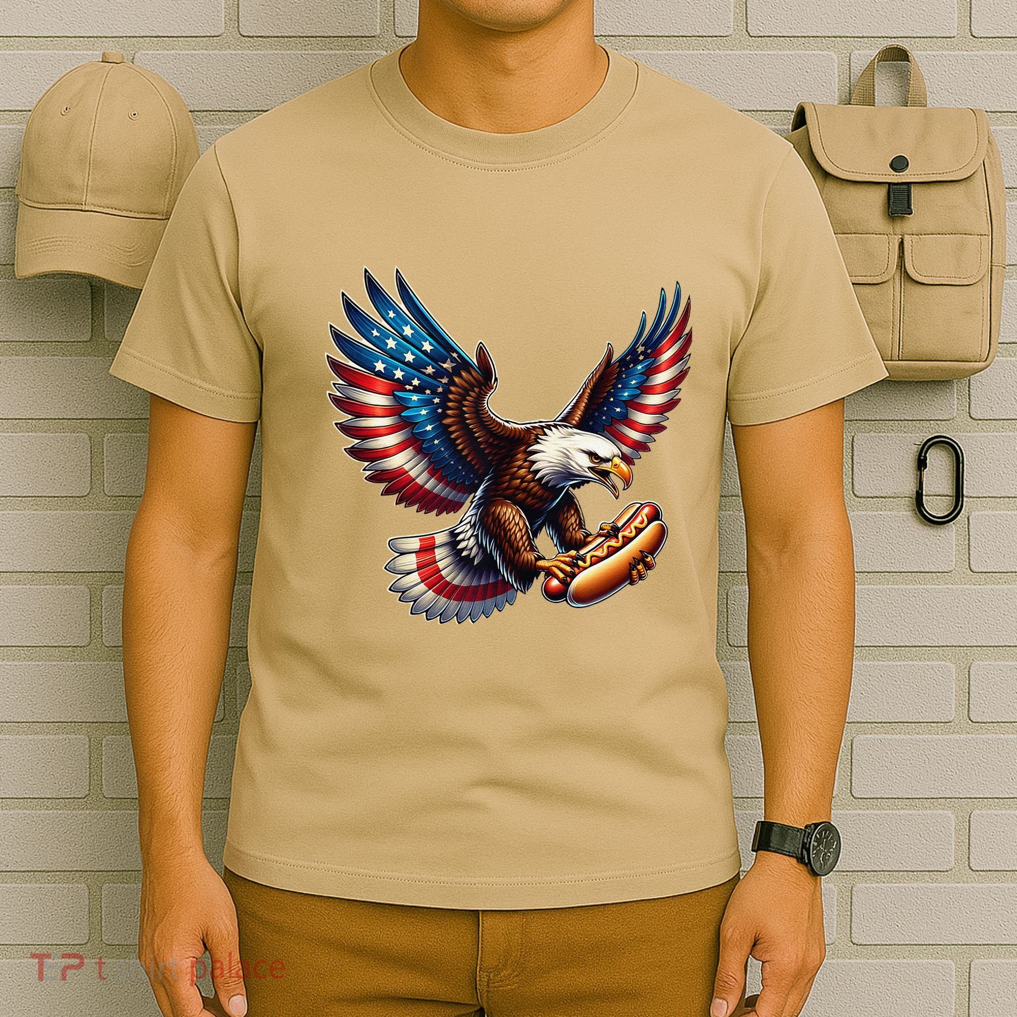Retro Bald Eagle Hotdog American Flag 4th Of July Patriotic T-Shirt