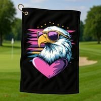 Retro Bald Eagle Valentines Day Funny Gift Golf Towel thumb 1